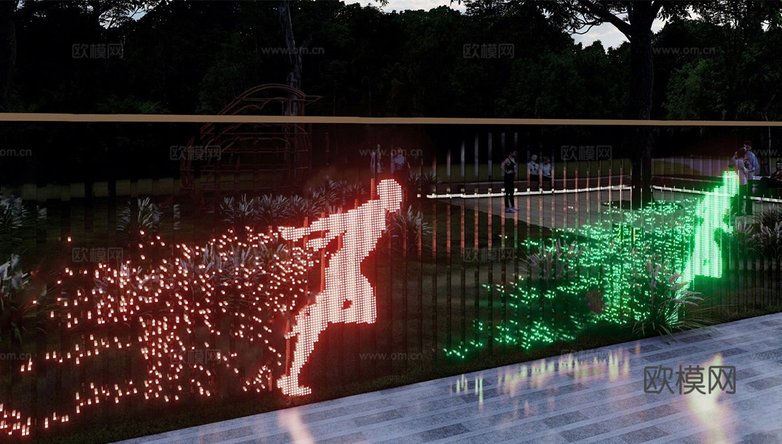 现代互动景墙 公园运动场科技 LED灯互动景墙 文化墙su模型
