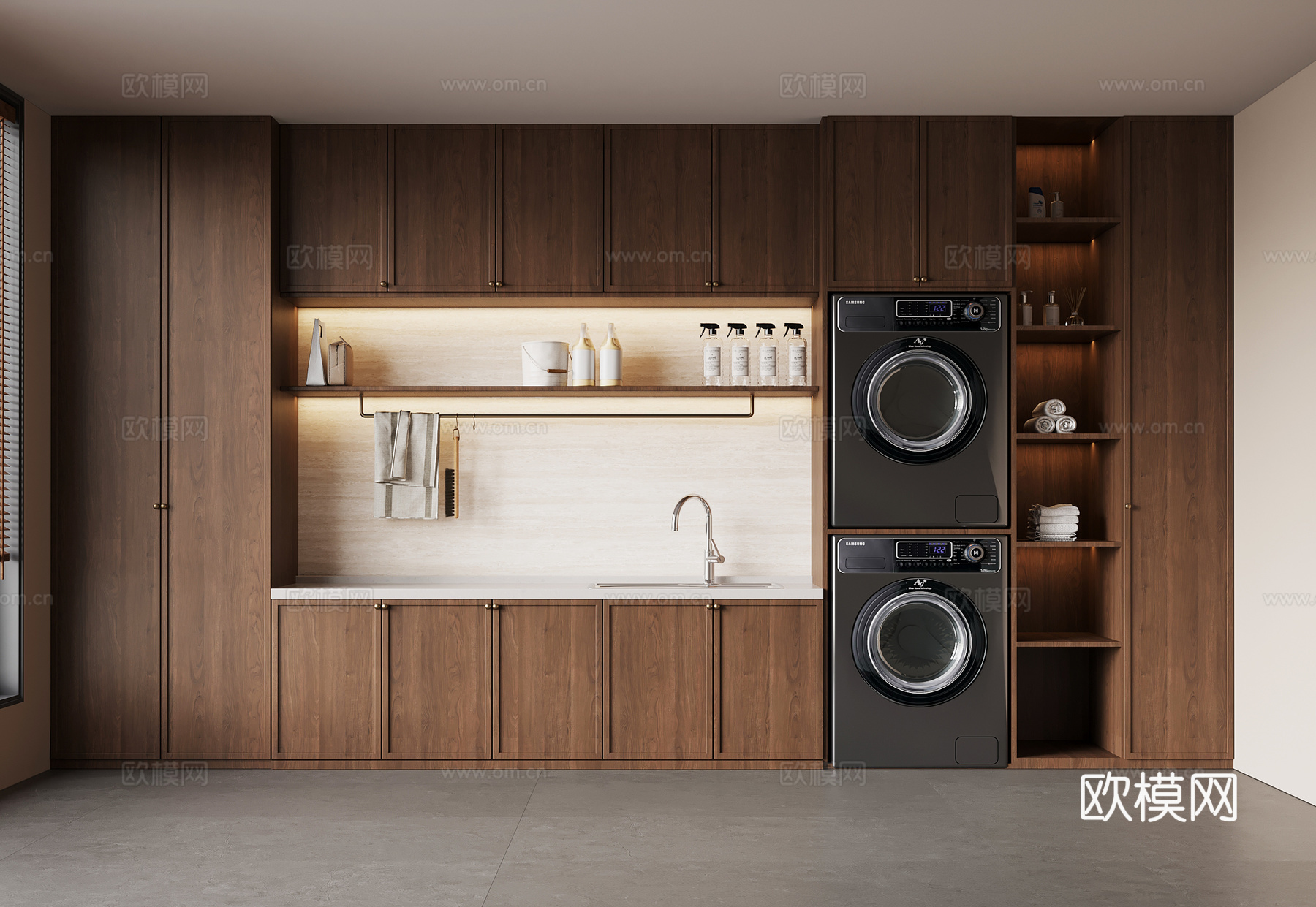 中古风洗衣房 洗衣柜 洗衣机su模型
