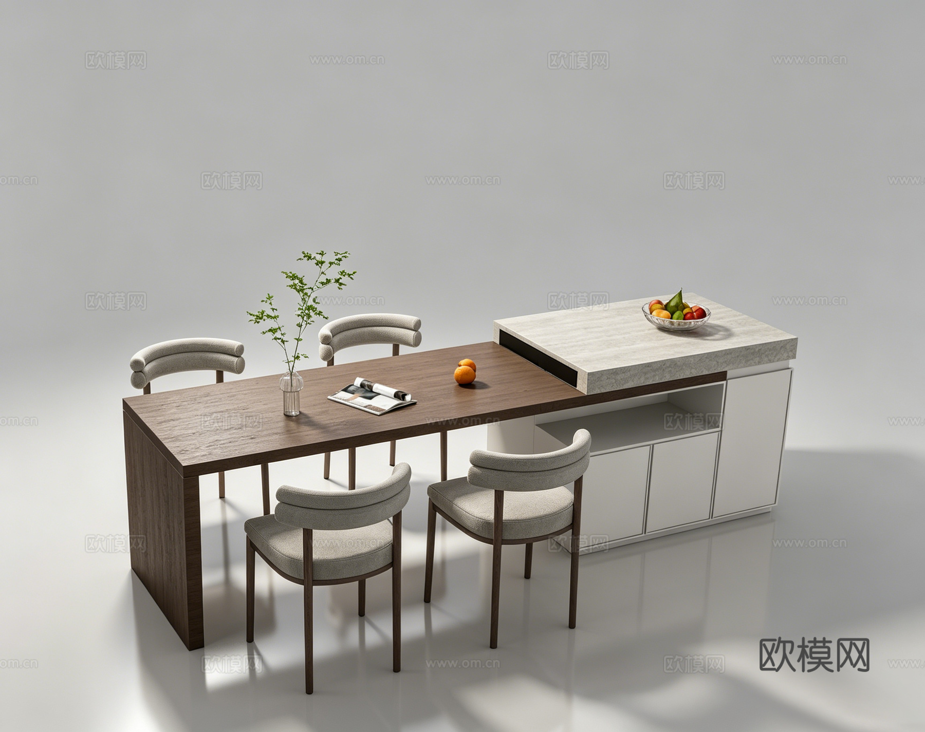 现代岛台餐桌su模型