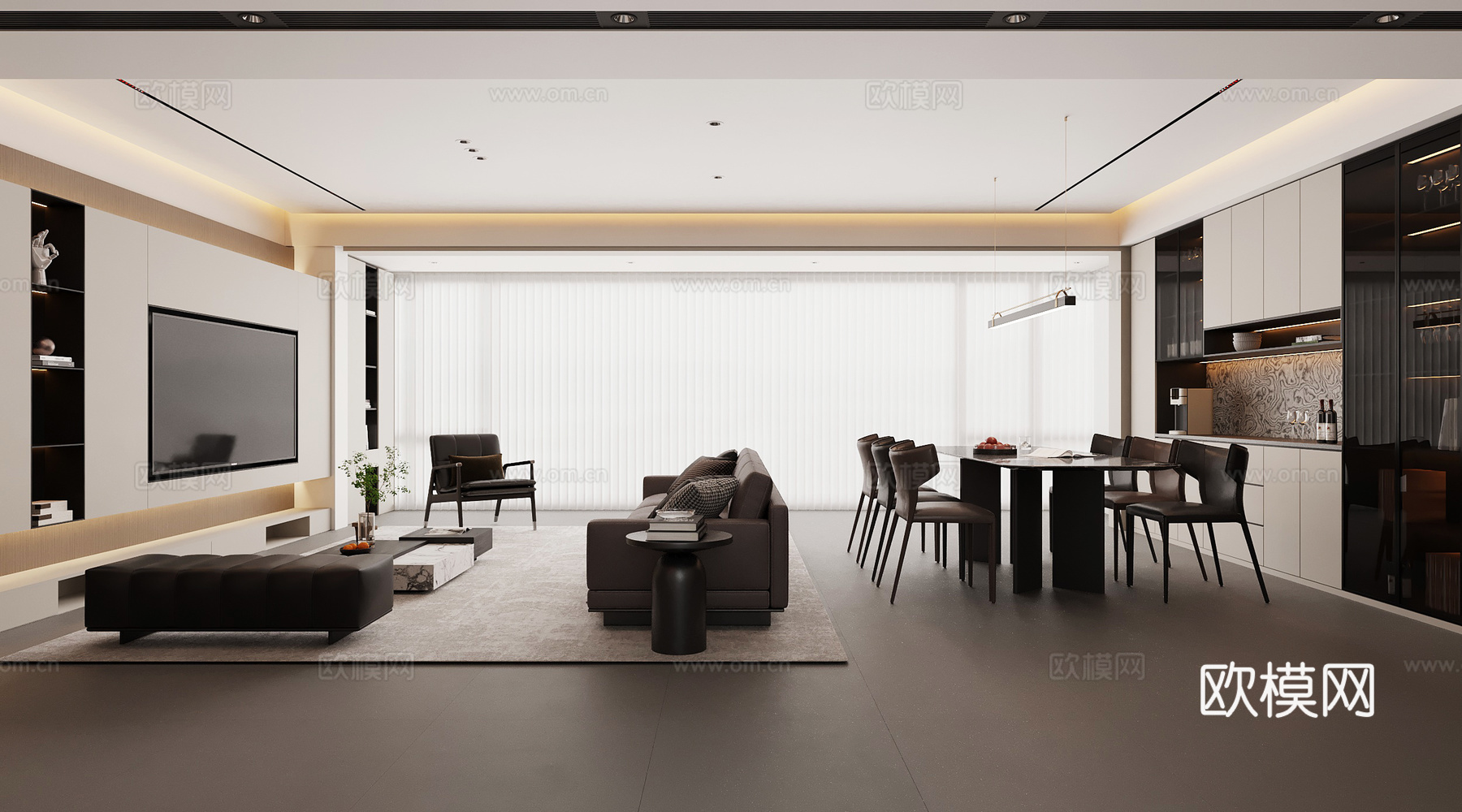 现代意式客餐厅 现代意式客厅 现代意式餐厅su模型