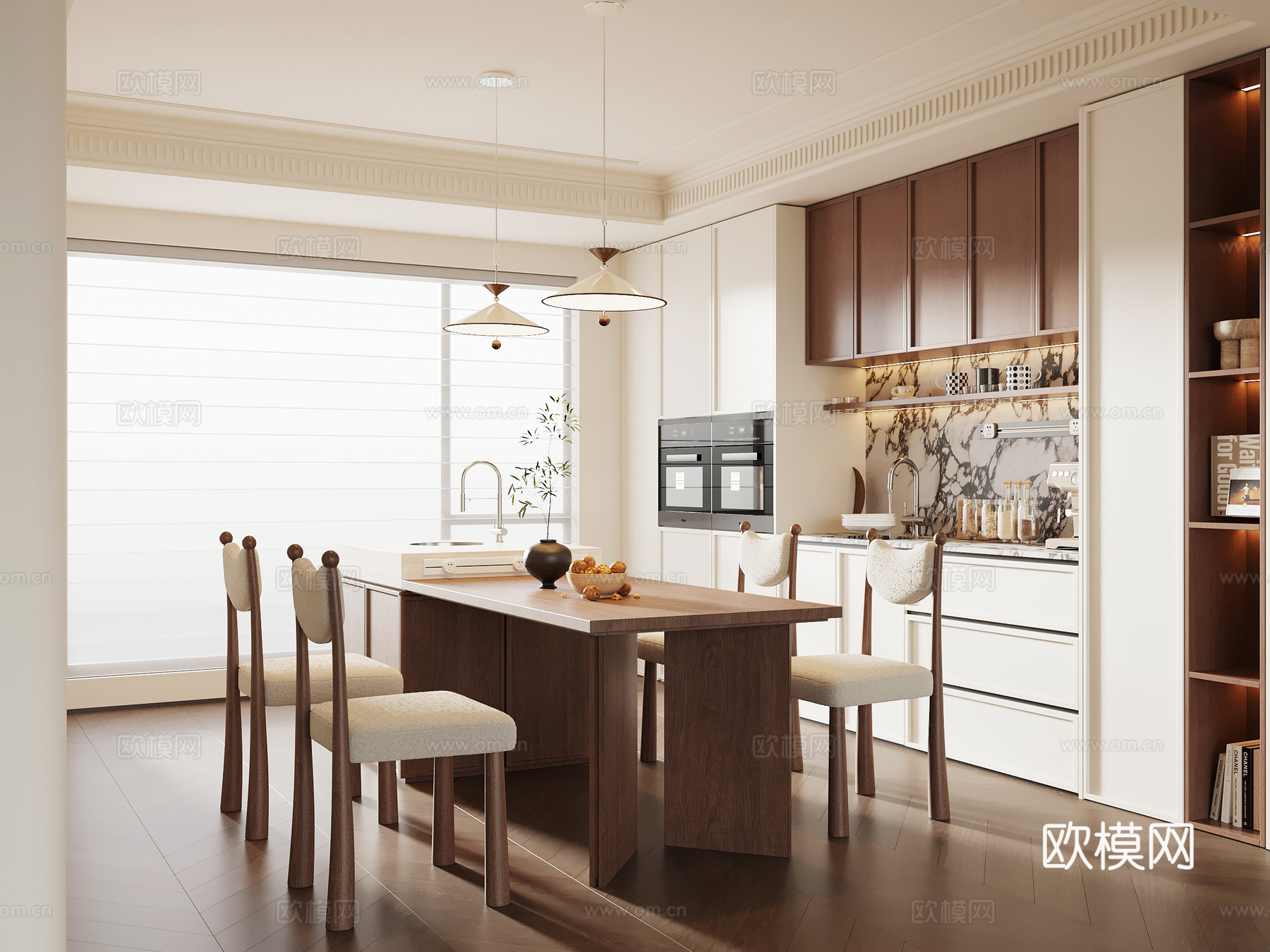 法式中古餐厅 岛台餐厅su模型