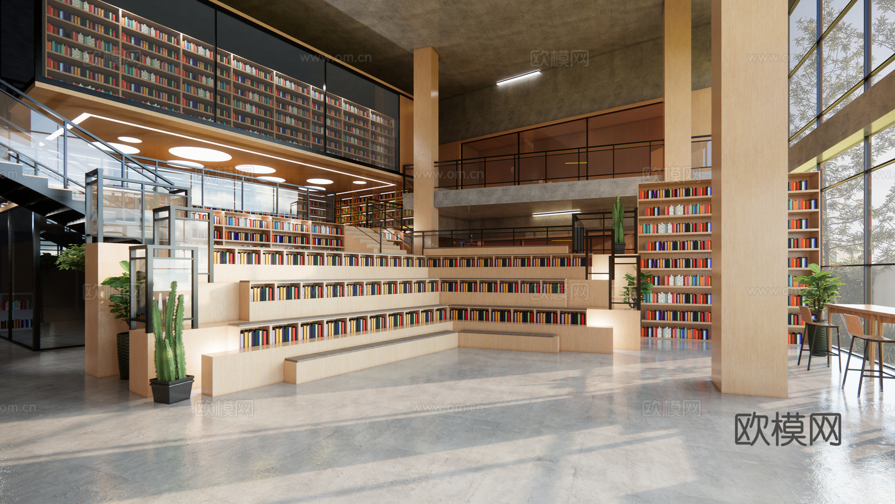 图书馆 现代图书馆内部 书屋 书吧 书店su模型