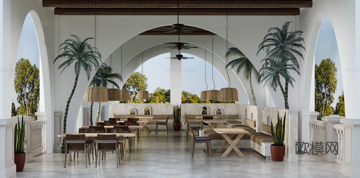 侘寂风自助餐厅 酒店餐厅 餐桌椅组合su模型