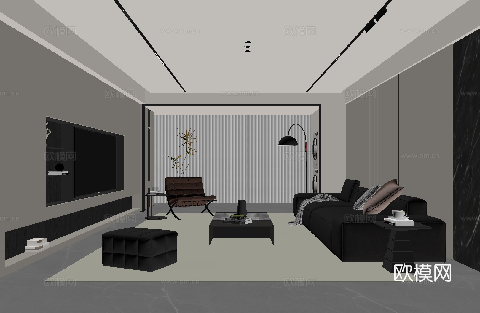 现代意式客厅su模型