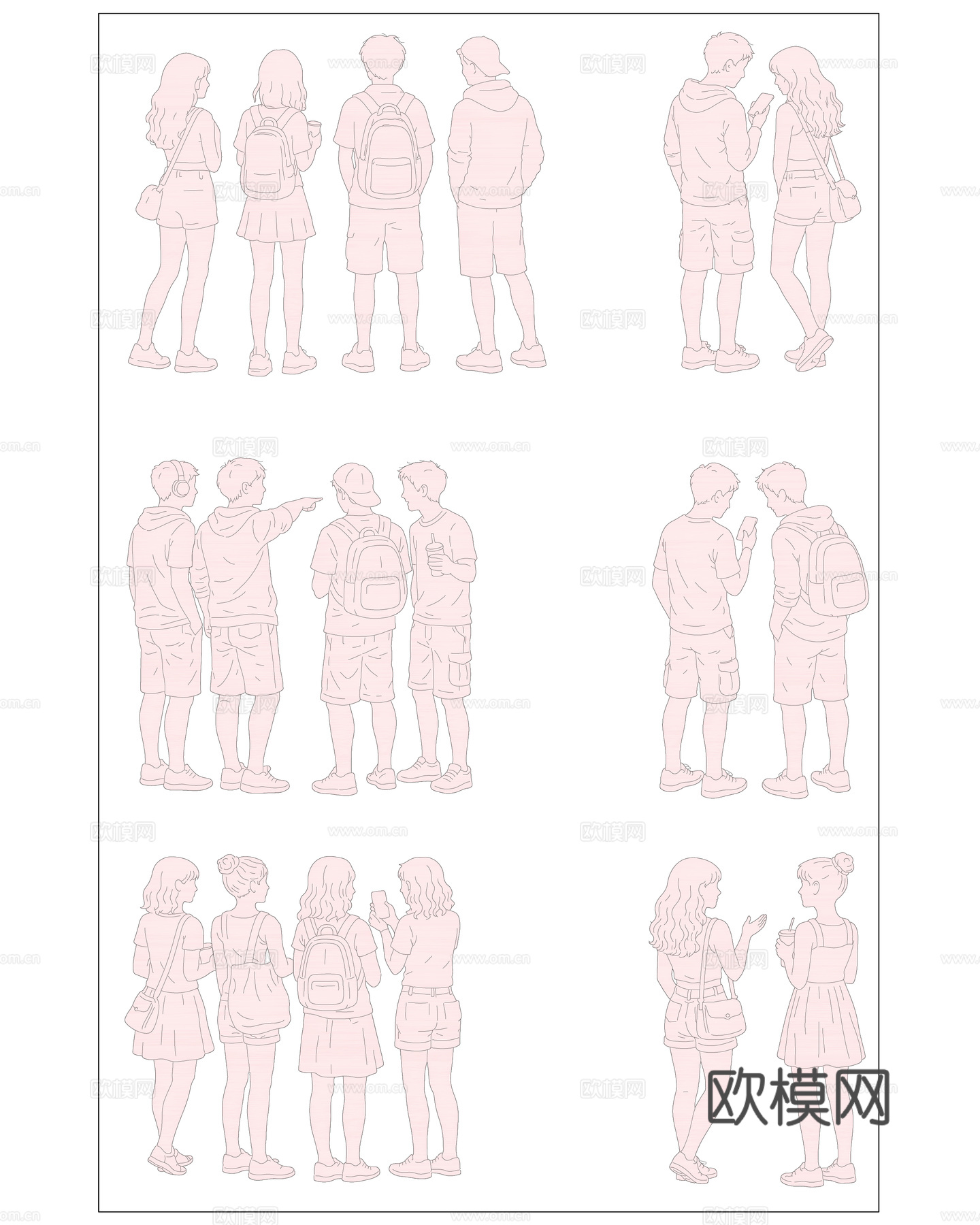 青春背影 夏日背影 春日身影 少年背影 群像背影cad施工图