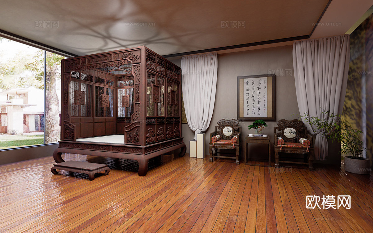 中式床具 明清床具 明清家具 清朝家具 古代su模型