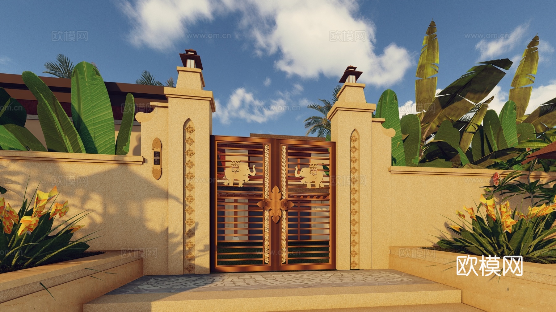 东南亚风格景观大门庭院入户门口别墅花园门精致入户院门庭院门su模型