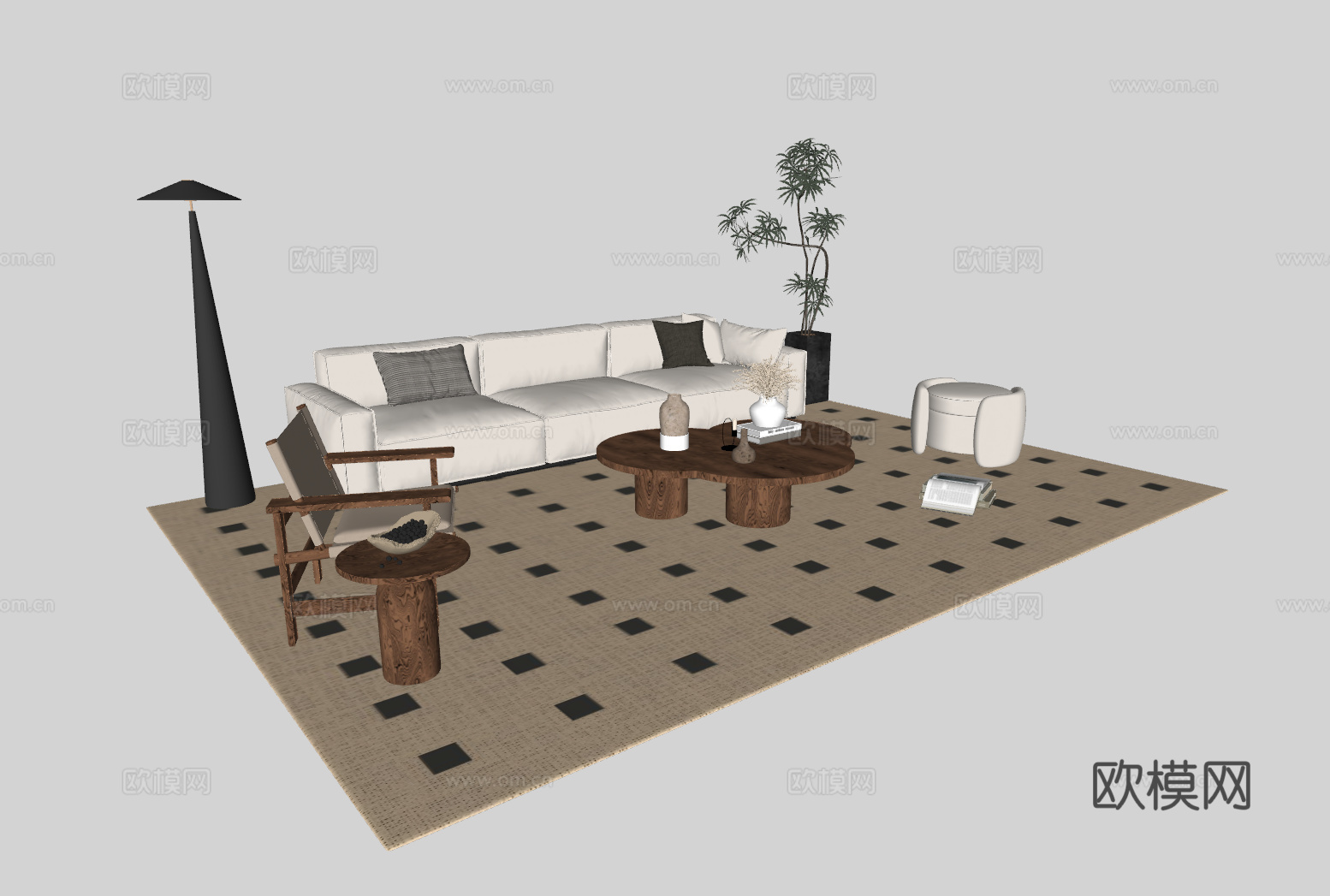 中古风客厅沙发组合su模型