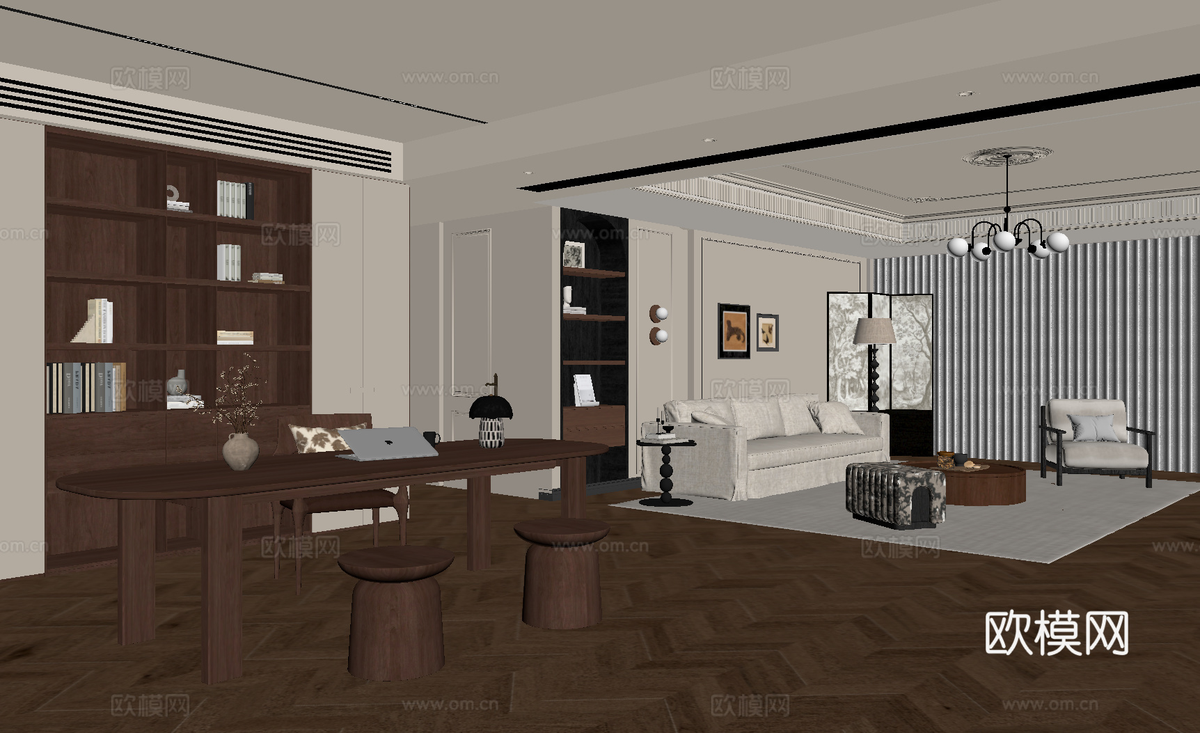 法式中古客厅 法式中古书房su模型