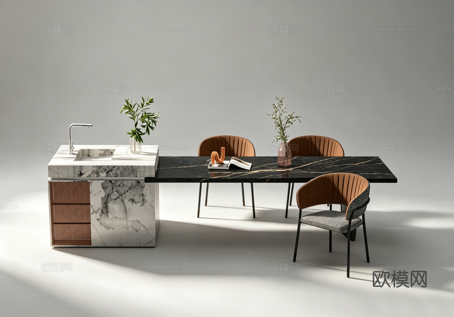 现代岛台餐桌su模型