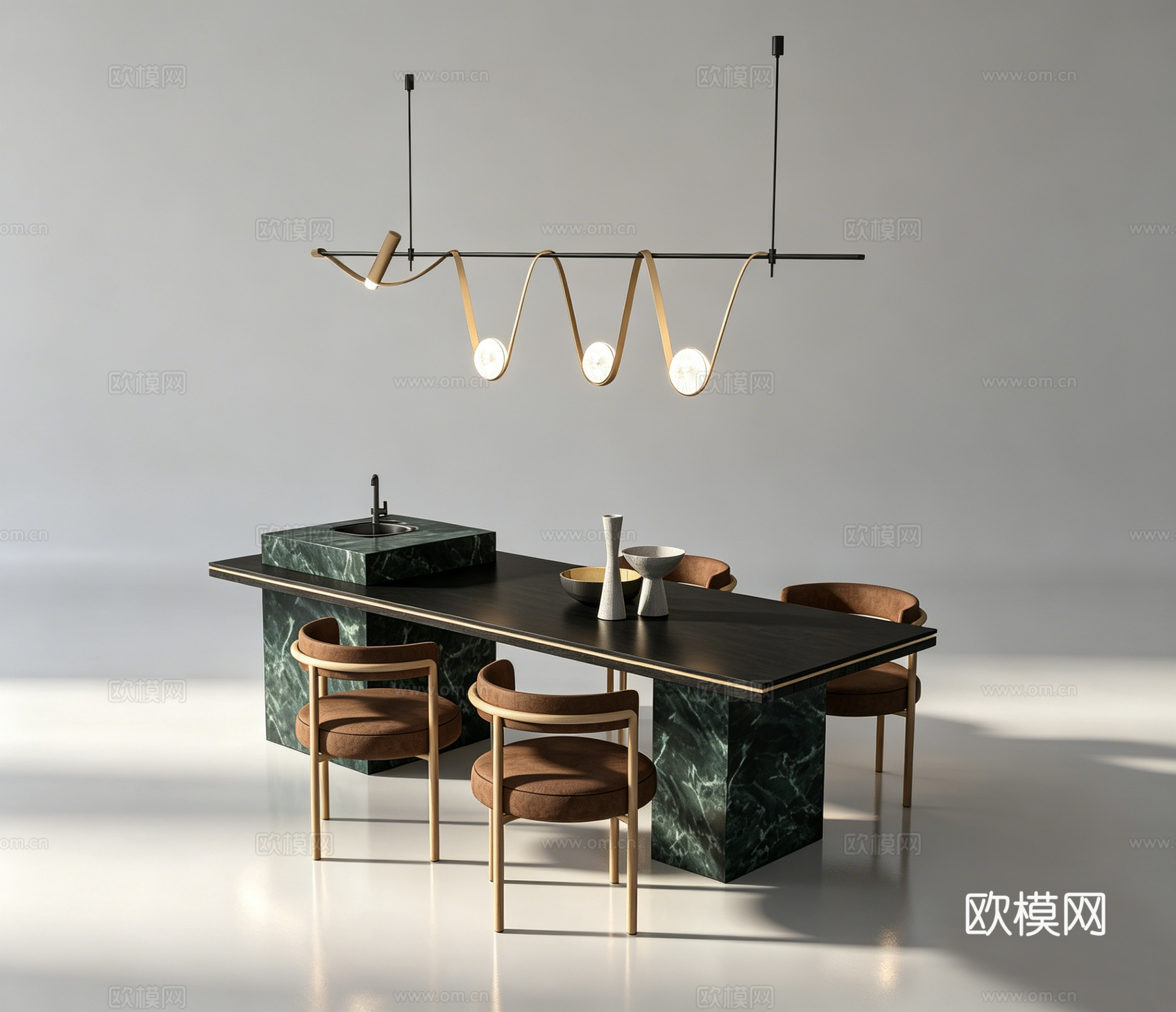 现代岛台餐桌su模型