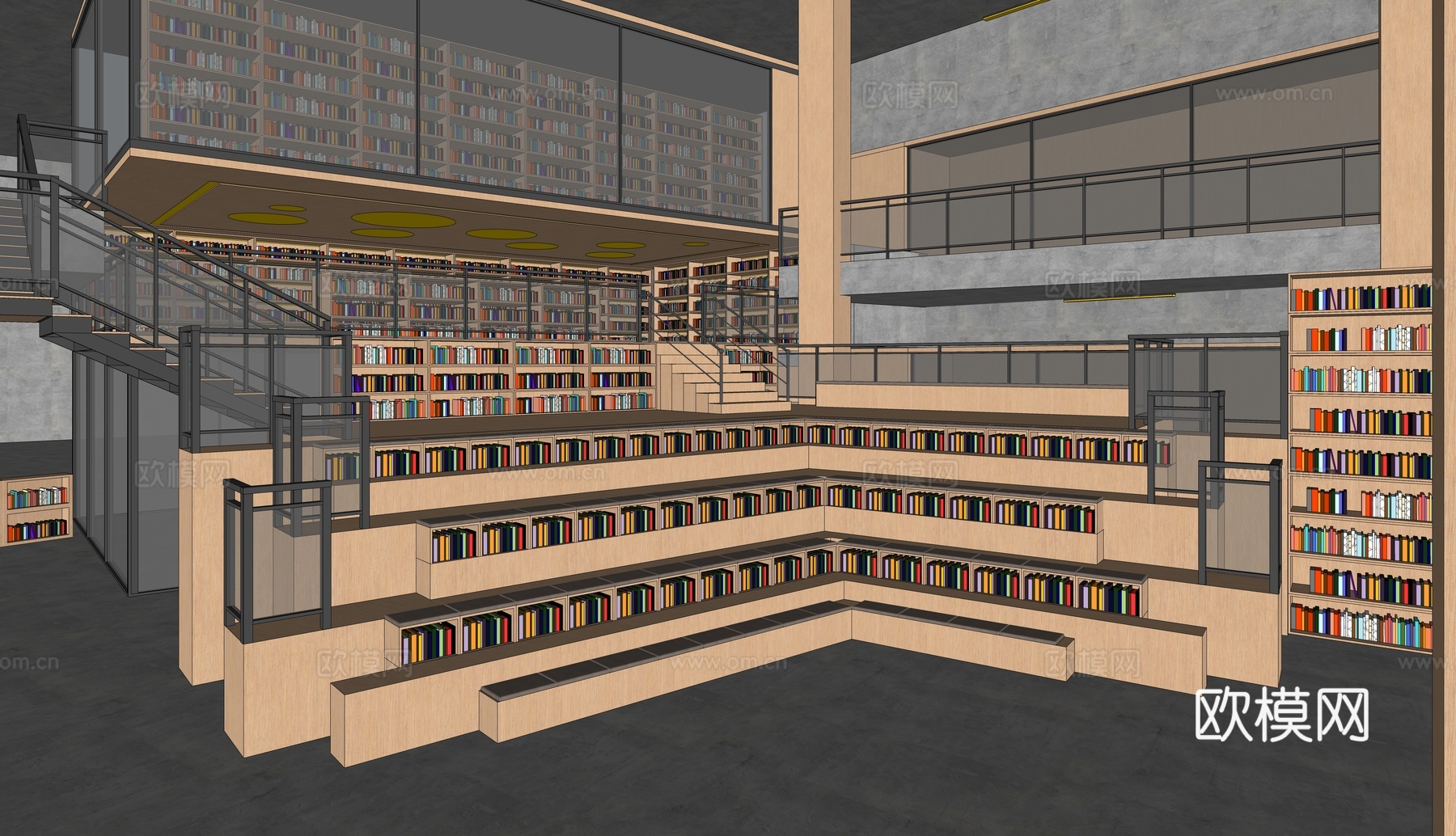 图书馆 现代图书馆内部 书屋 书吧 书店su模型