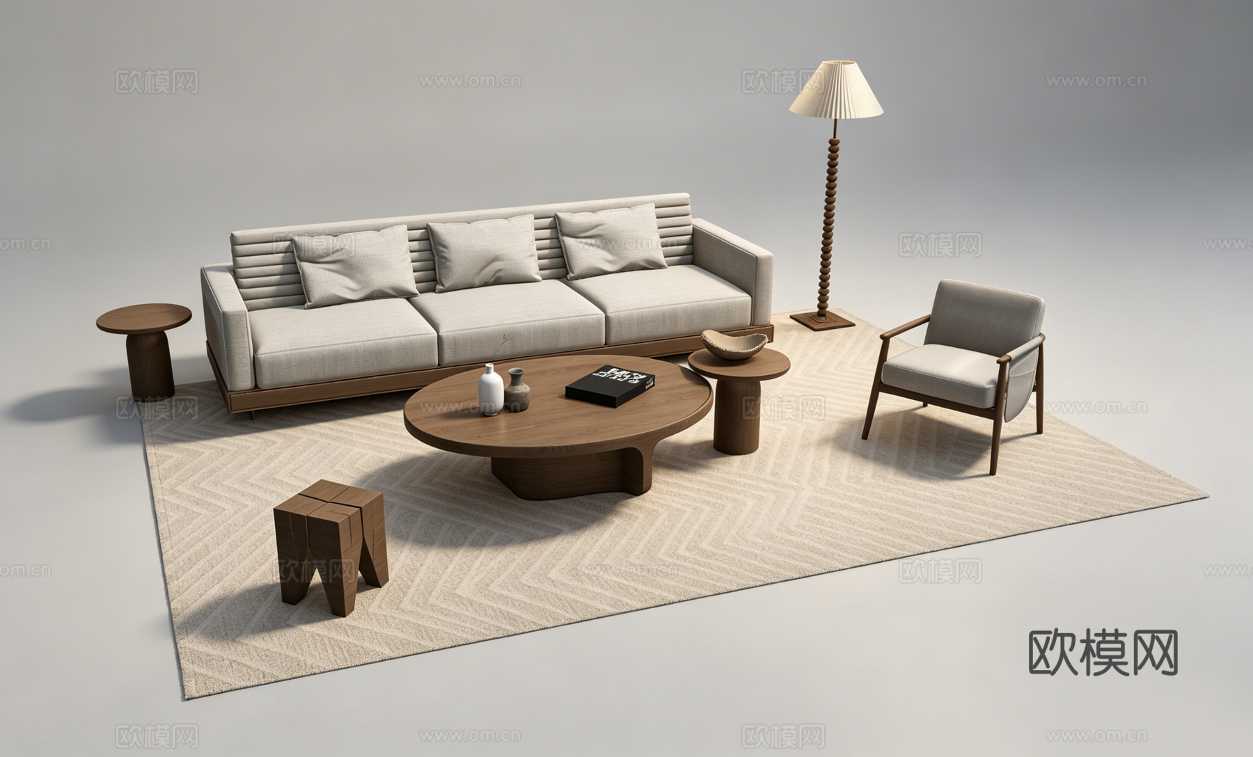 中古风沙发组合su模型