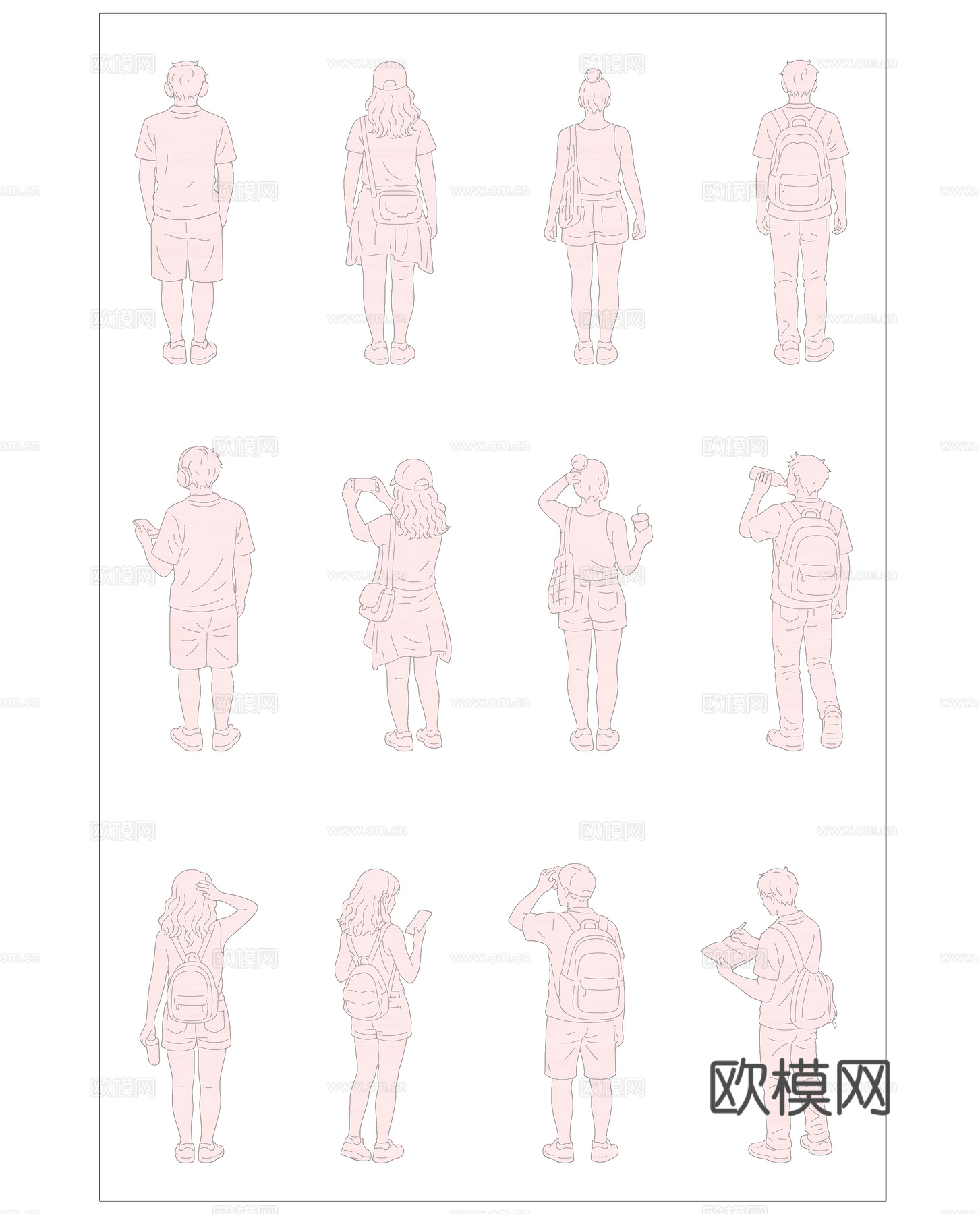 少年站姿影 青春立影 晴日立姿影 少年侧立影 青春站姿剪影cad施工图