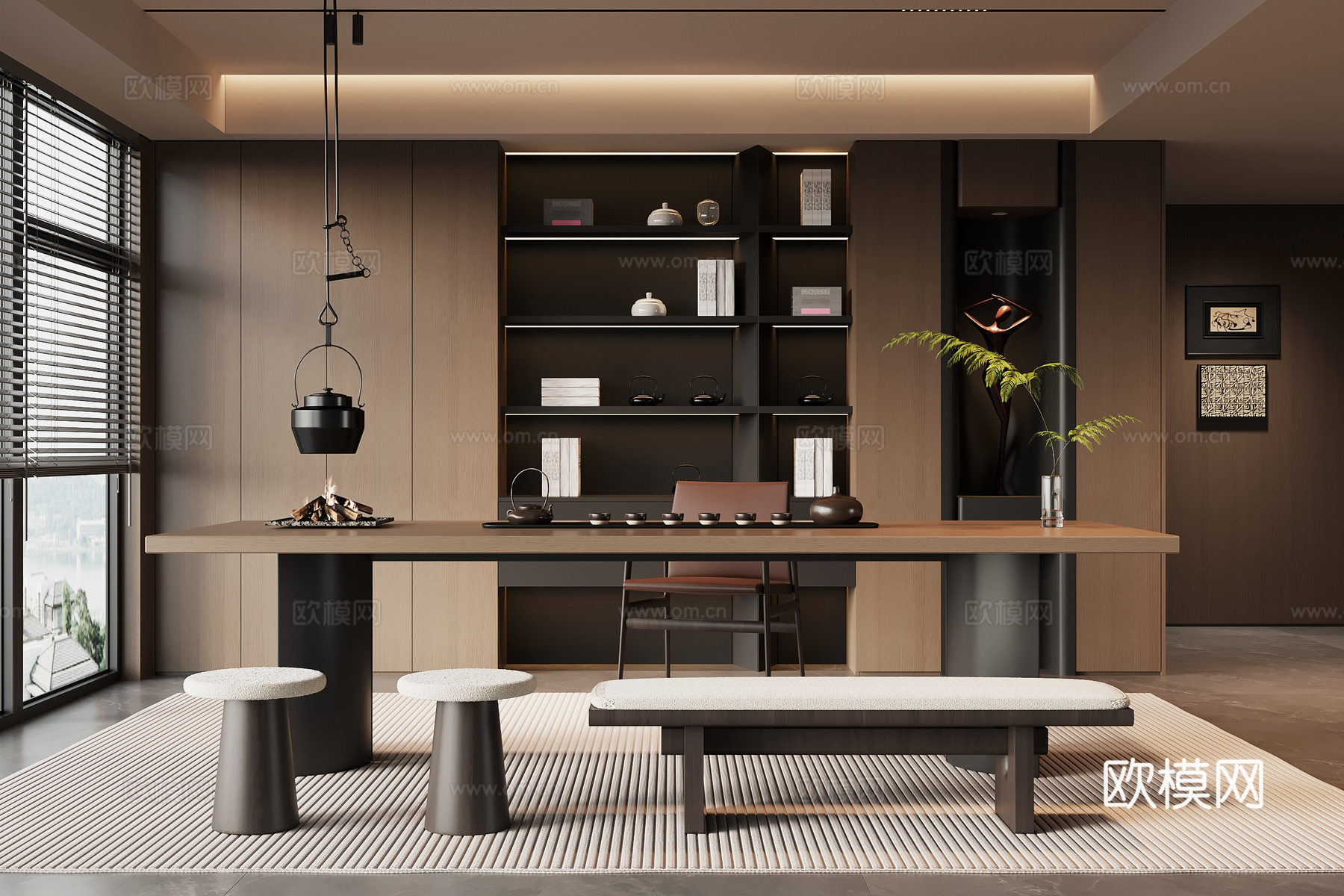现代意式茶室 茶桌椅 茶柜su模型