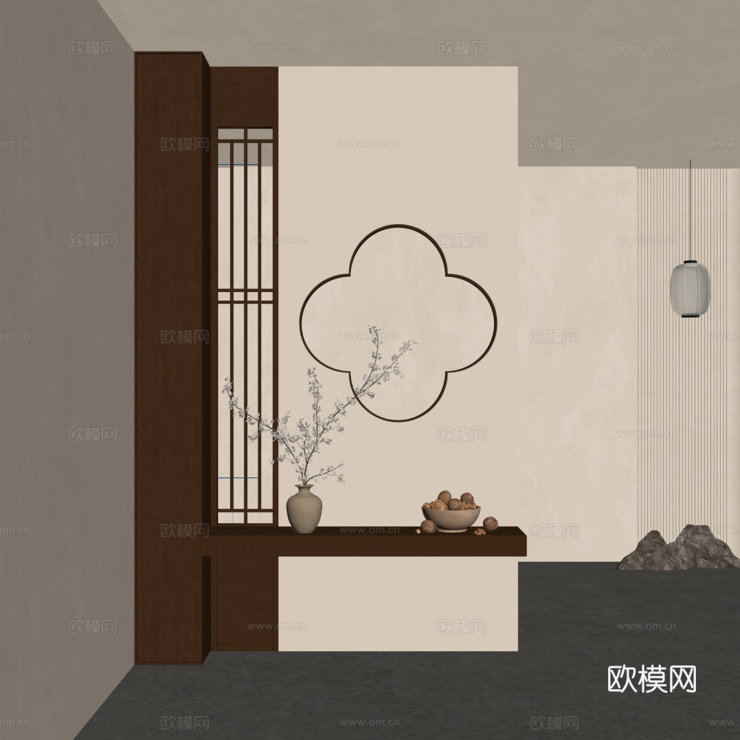新中式玄关su模型