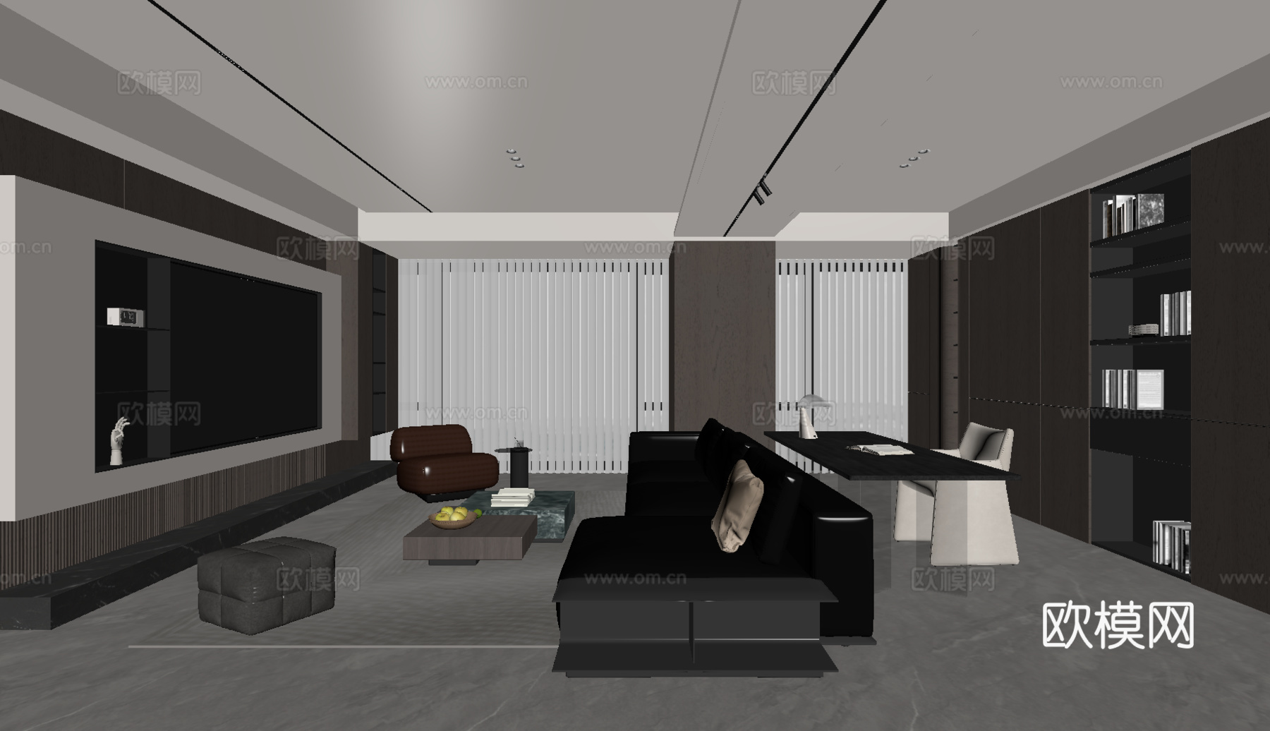 现代意式客厅 书房su模型