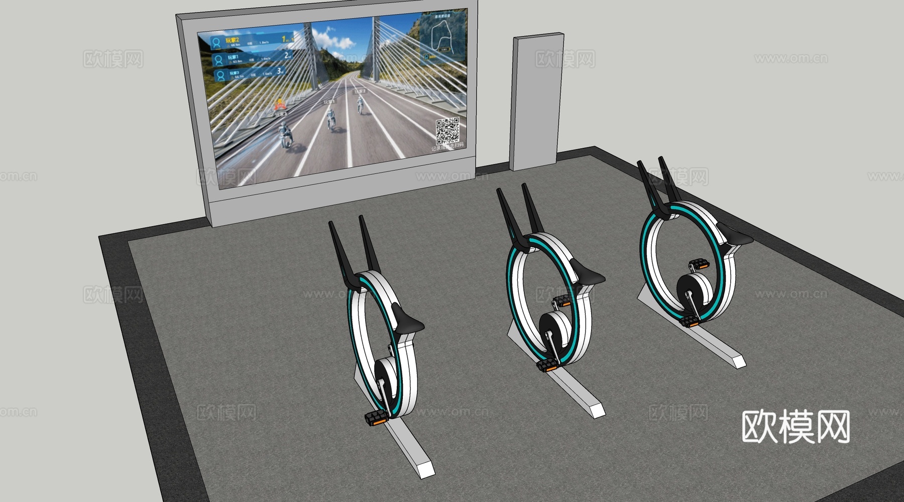 太阳能智能健身器材 低碳智慧 现代户外康体运动器械su模型