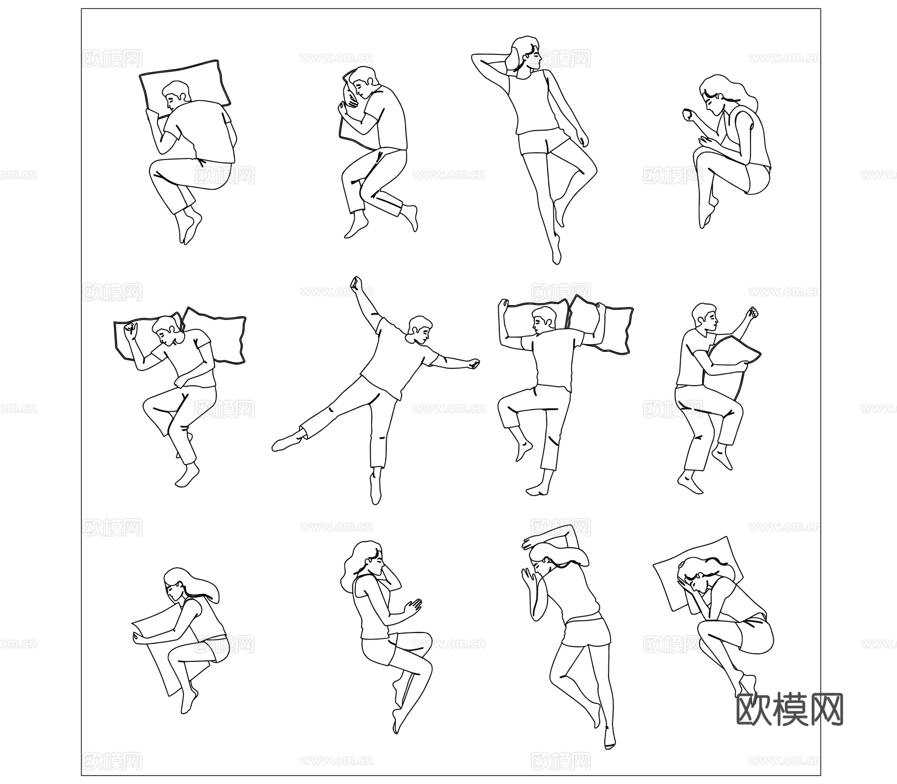 卧姿剪影 睡姿侧影 安睡身影 躺卧剪影 酣睡剪影cad施工图