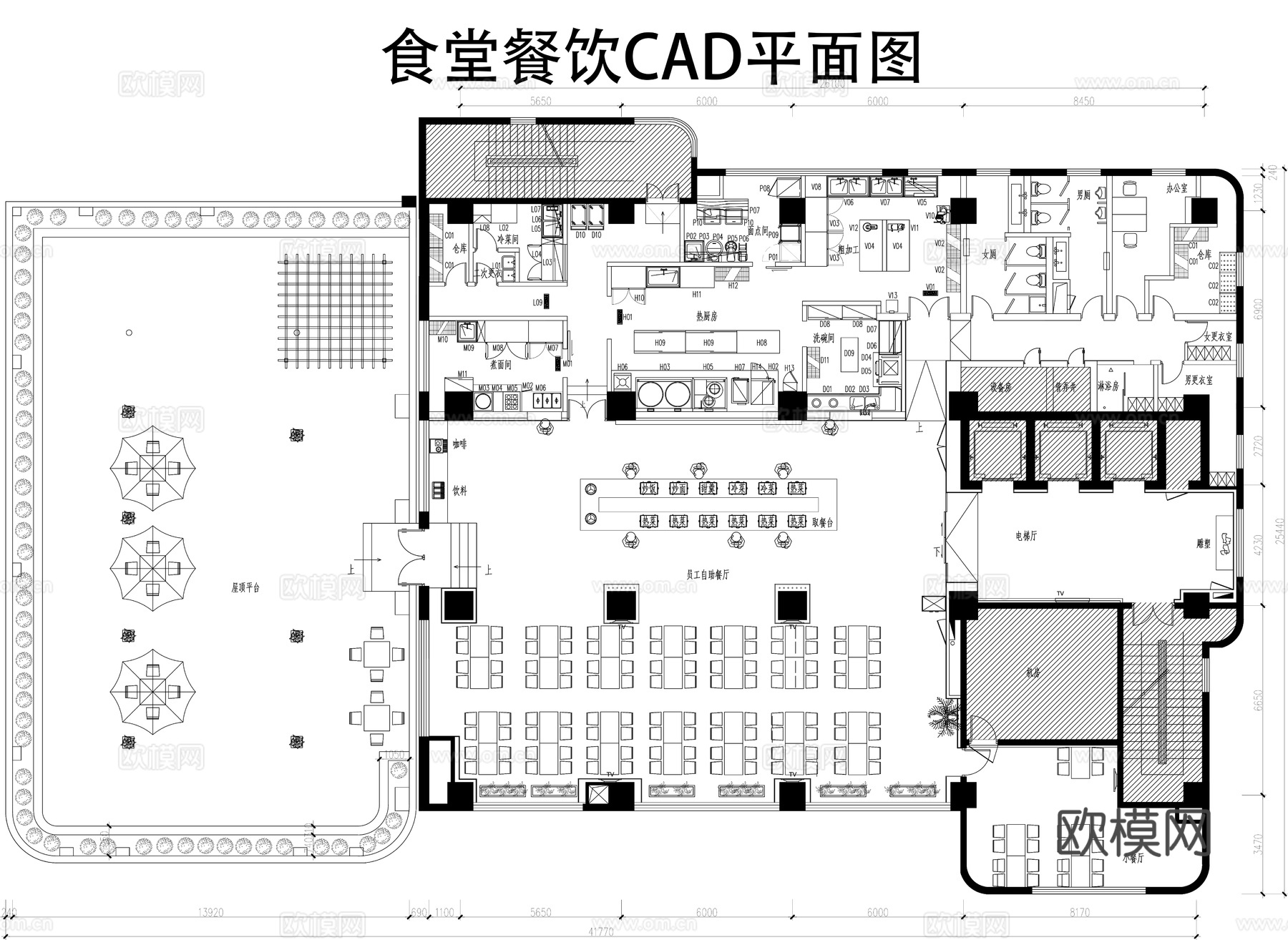 食堂餐饮CAD平面图cad施工图
