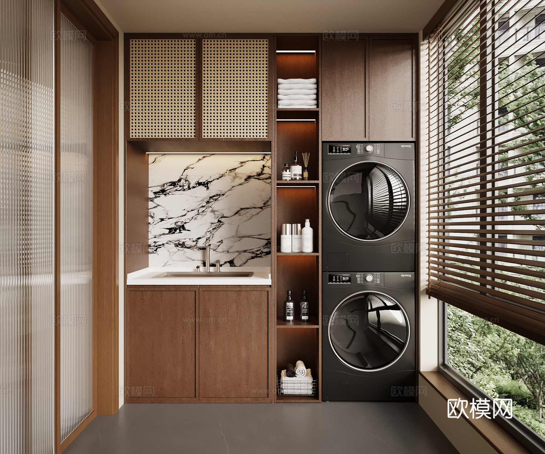 中古风家居阳台 洗衣机柜 阳台柜3d模型