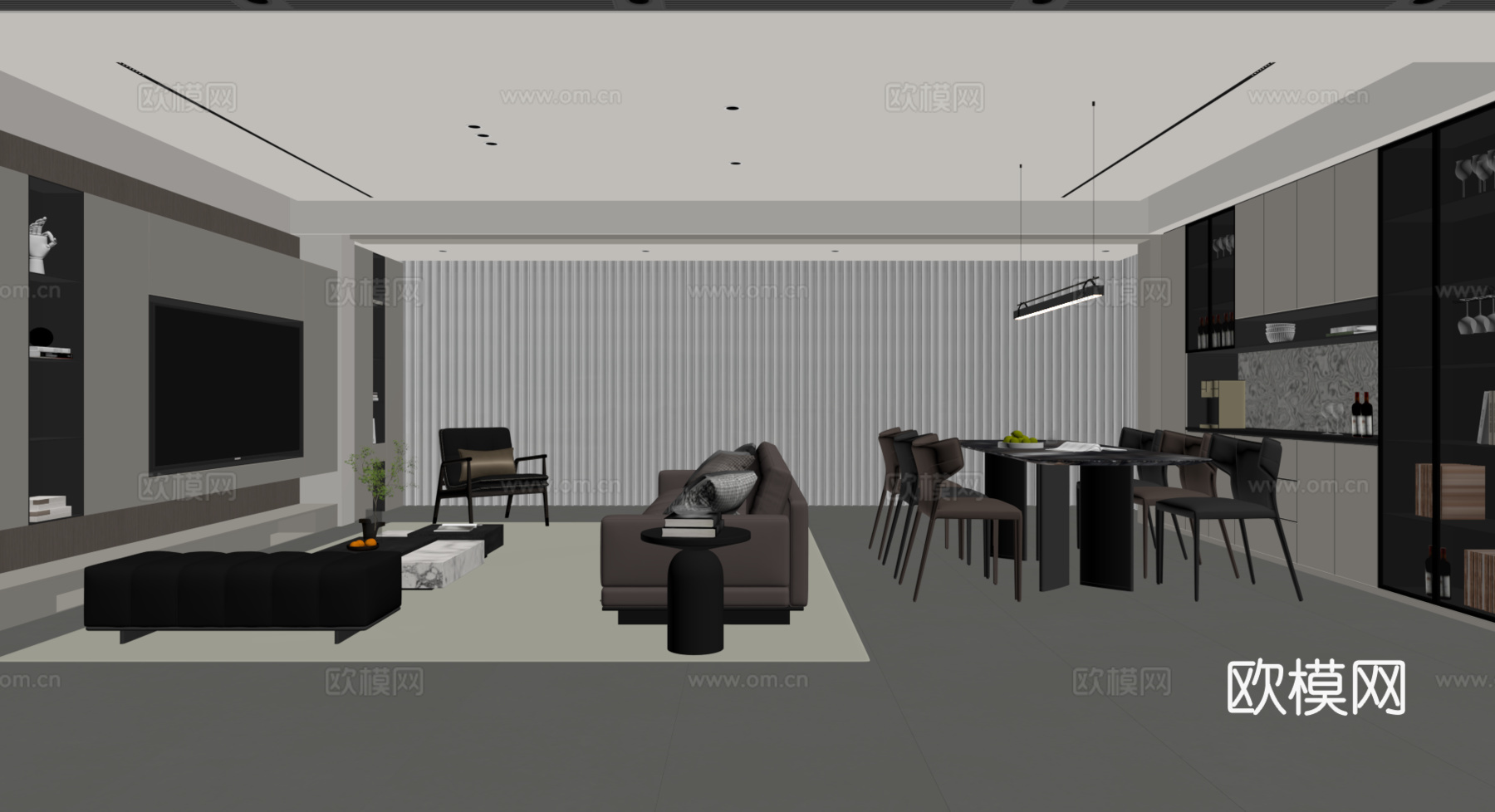 现代意式客餐厅 现代意式客厅 现代意式餐厅su模型