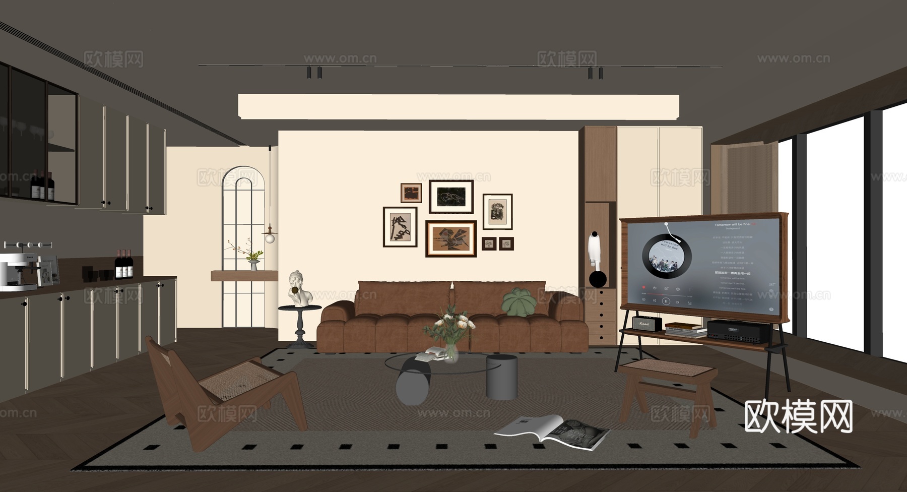 中古风客厅su模型