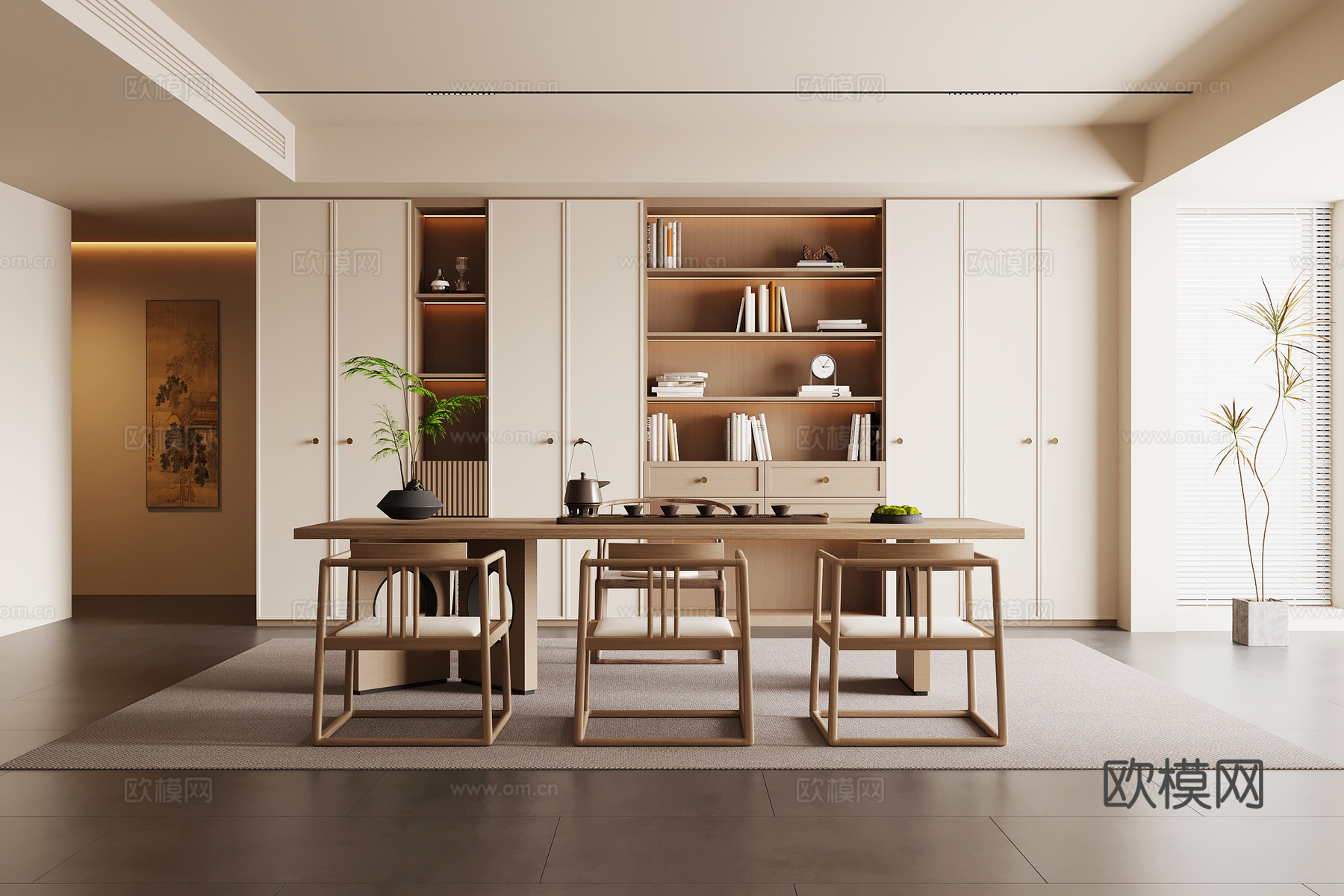 新中式茶室 茶桌椅 茶柜su模型