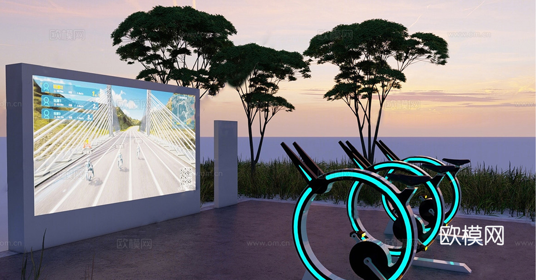 太阳能智能健身器材 低碳智慧 现代户外康体运动器械su模型