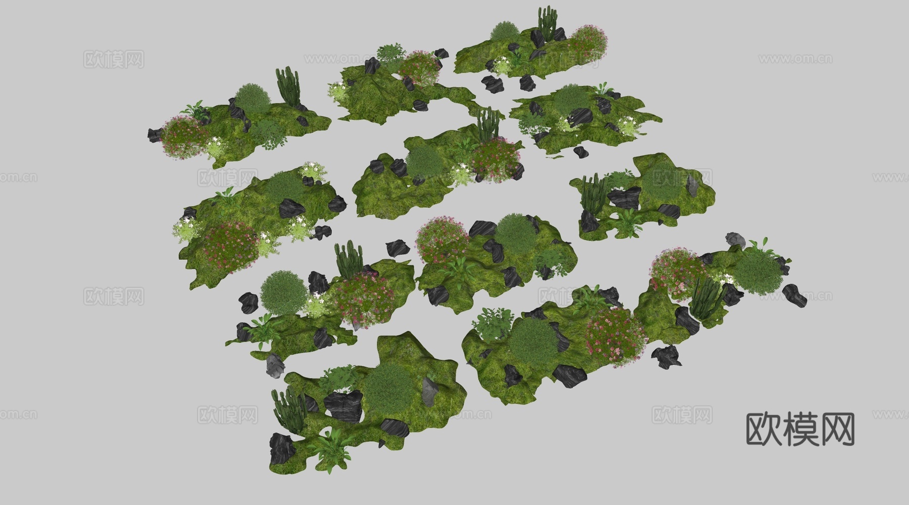 现代微地形 微地形景观 植物组合组团 庭院景观小品su模型