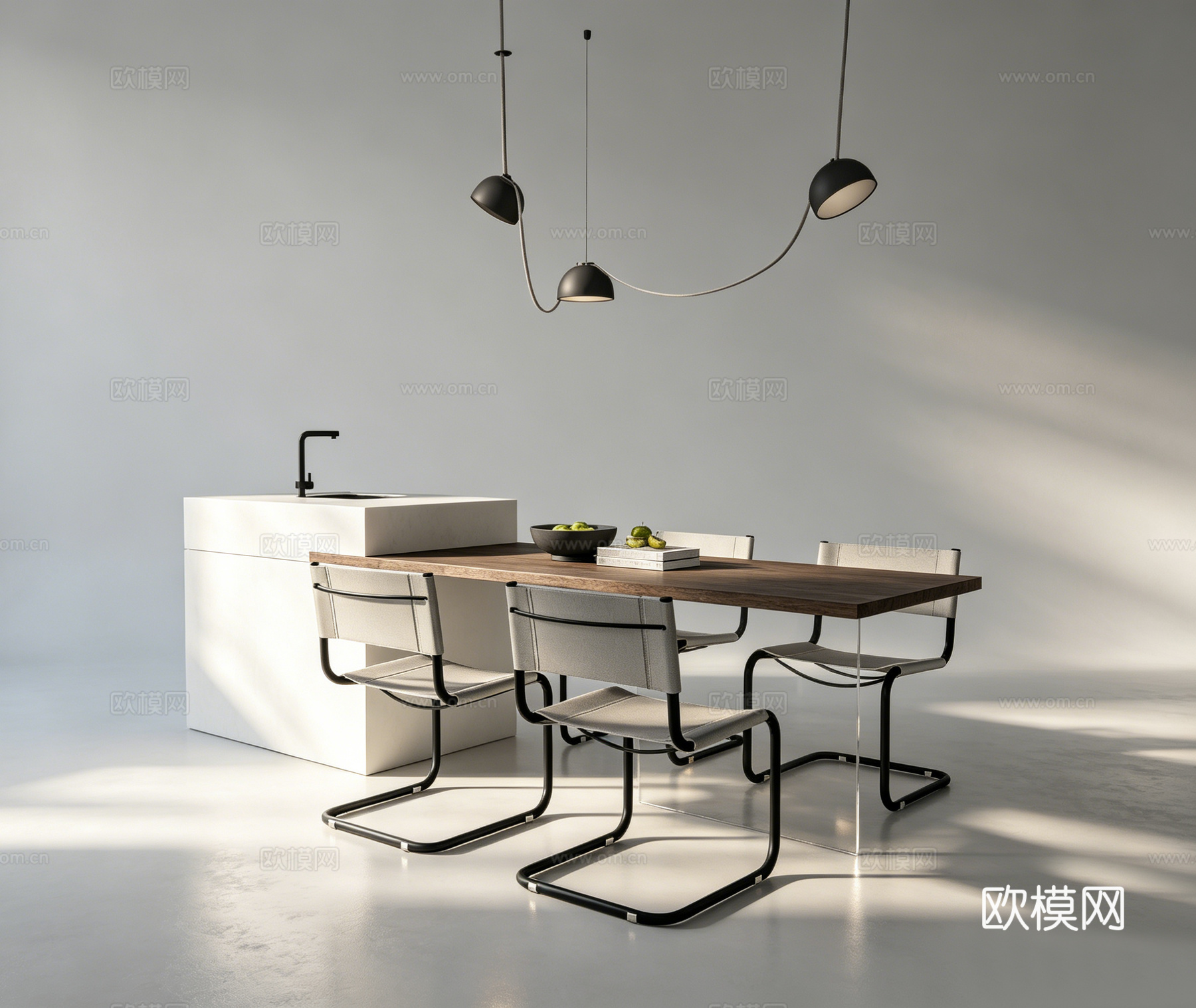 现代岛台餐桌su模型