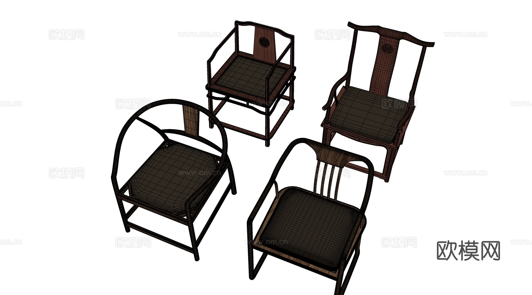 新中式休闲椅 新中式椅子 圈椅 太师椅 官帽椅su模型