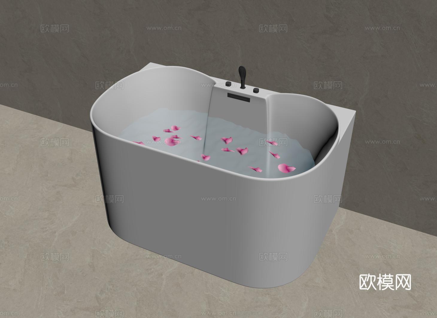 现代椭圆浴池 圆弧浴缸 小型深泡浴缸 浴盆su模型
