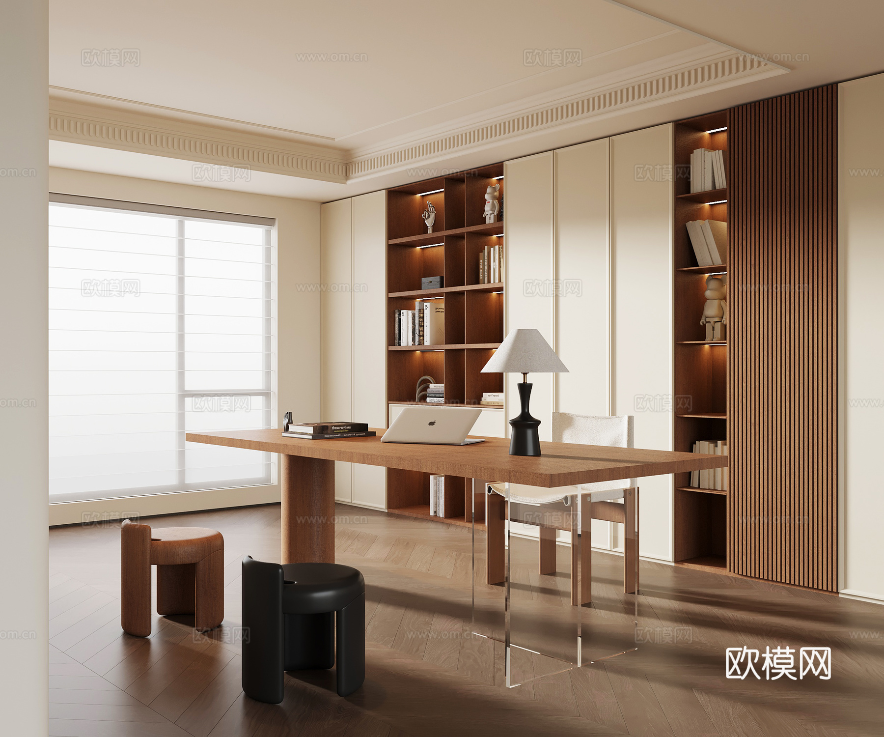 中古书房 书桌椅 书柜su模型