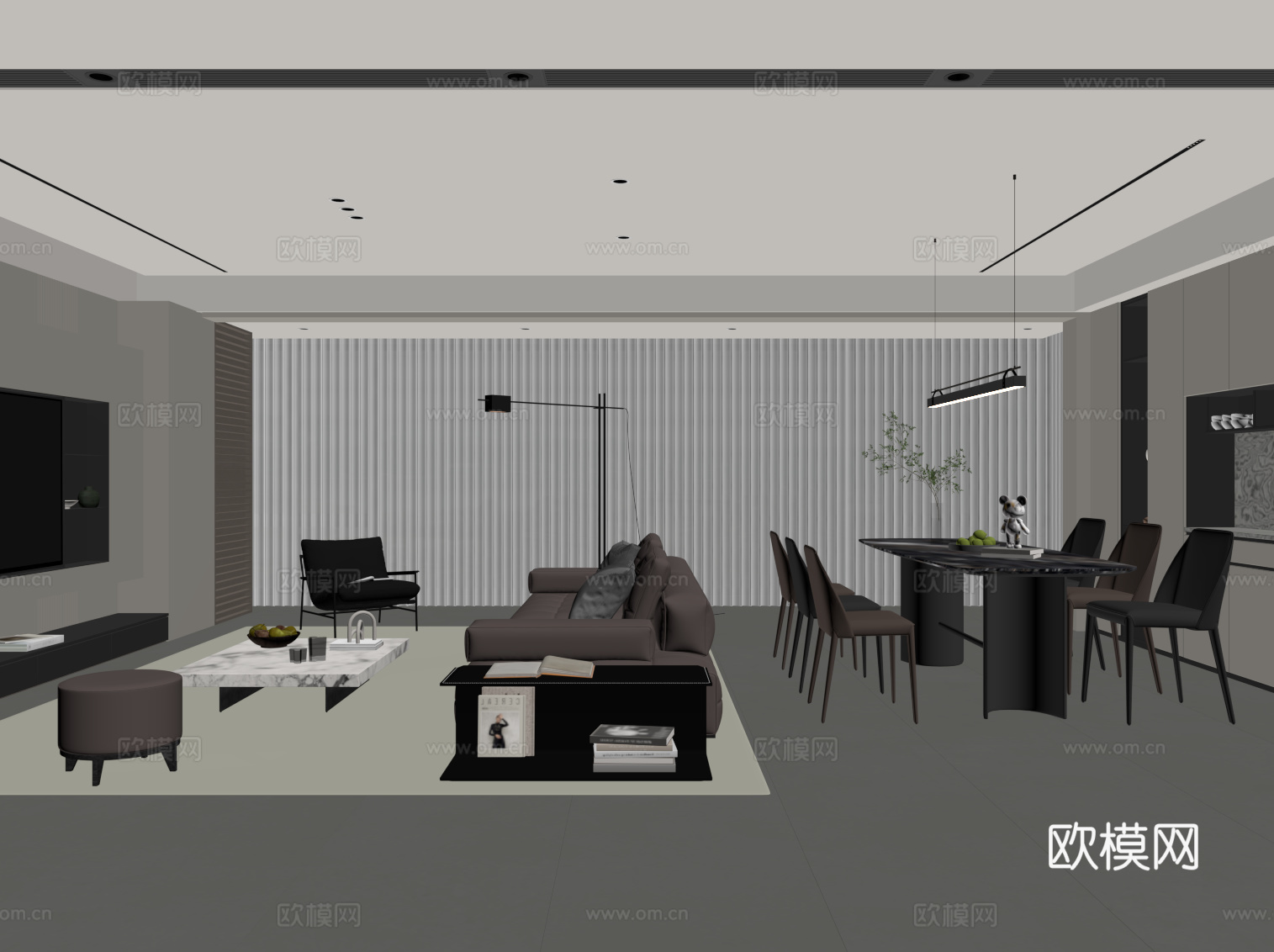 现代意式客餐厅 现代意式客厅 现代意式餐厅su模型