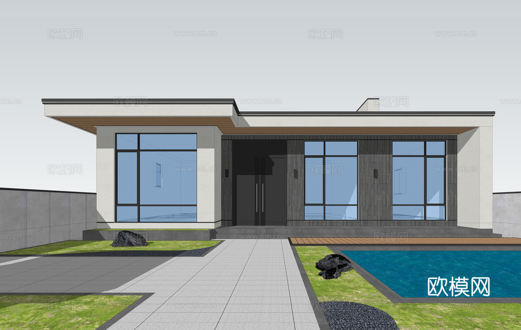 现代一层独栋别墅 自建房 建筑立面su模型