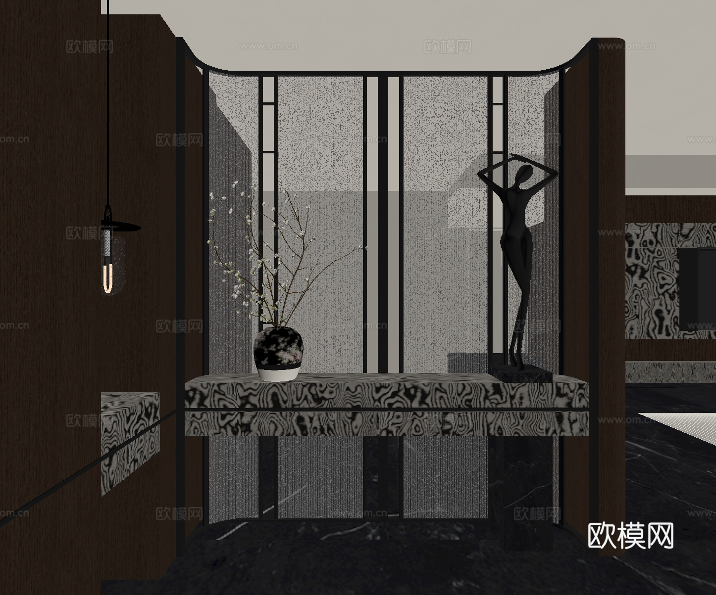 现代轻奢玄关 意式玄关 现代玄关 玄关隔断su模型