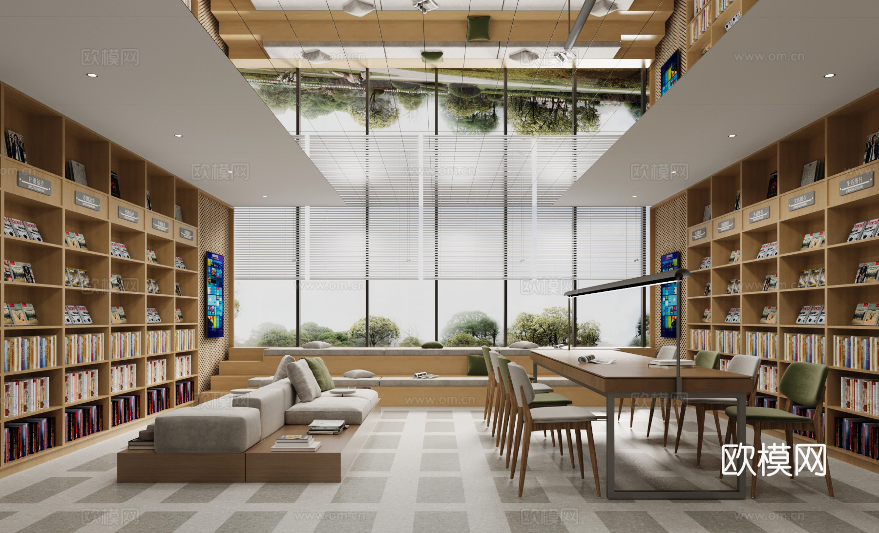 现代书房  图书馆 书柜su模型