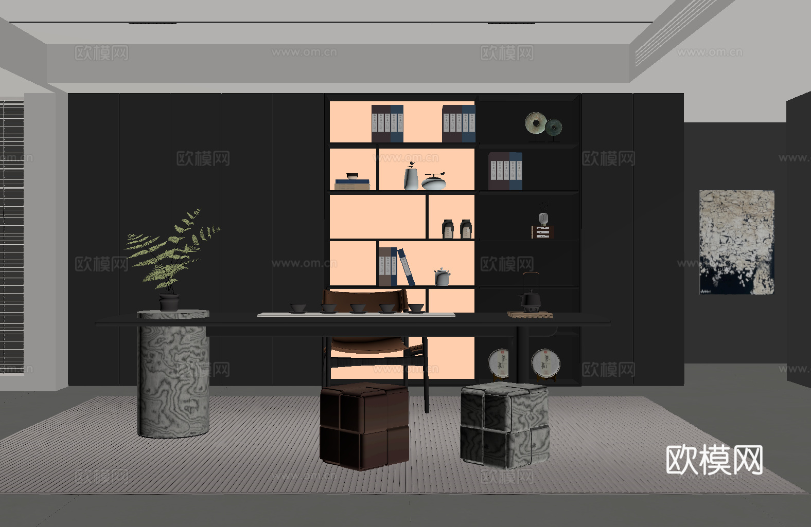 现代意式茶室 新中式茶室 茶桌椅 茶柜su模型