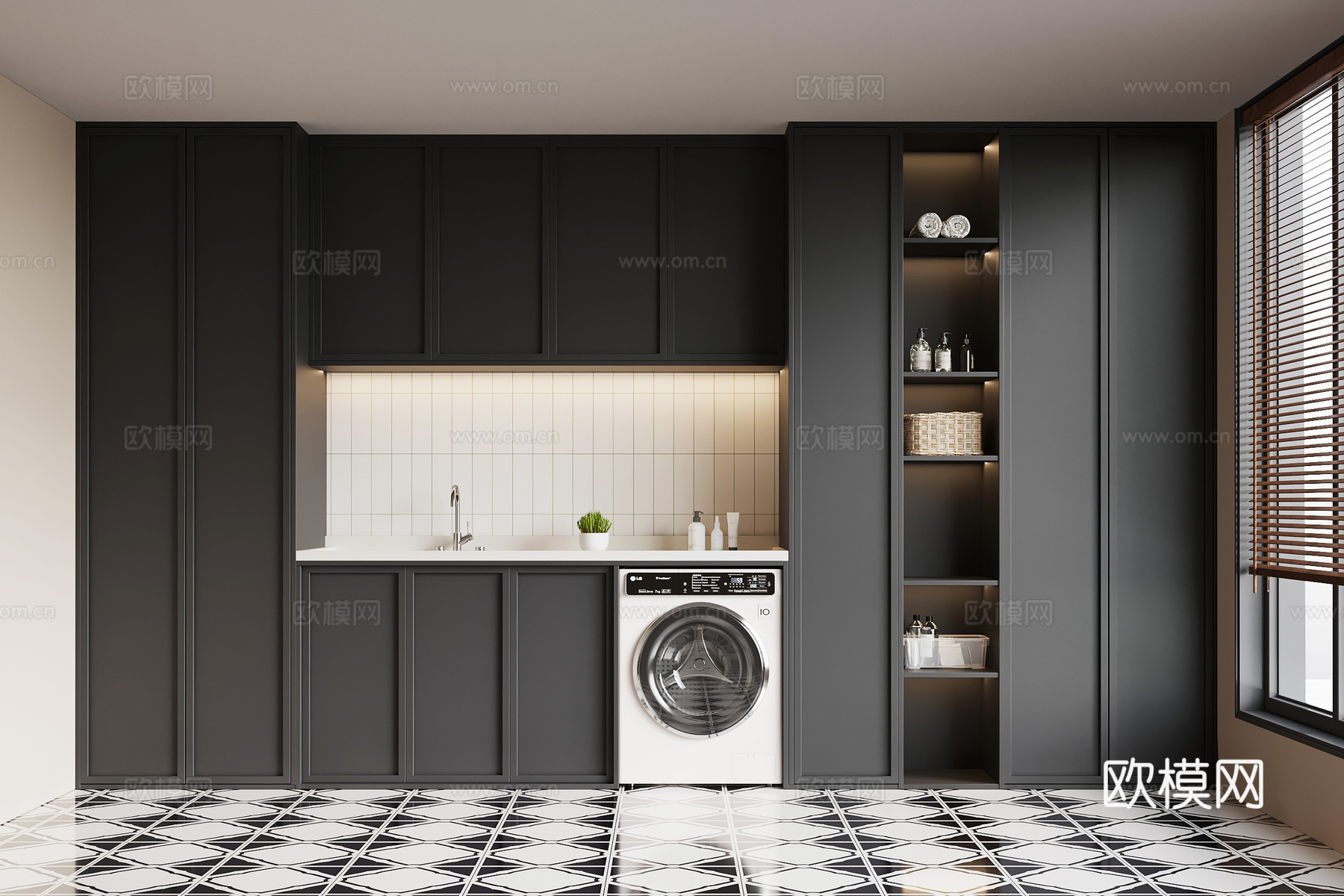 法式洗衣机柜su模型