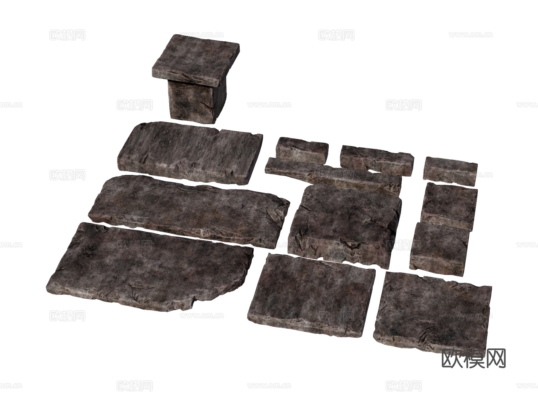 石板 石踏步 汀步 园林景观su模型