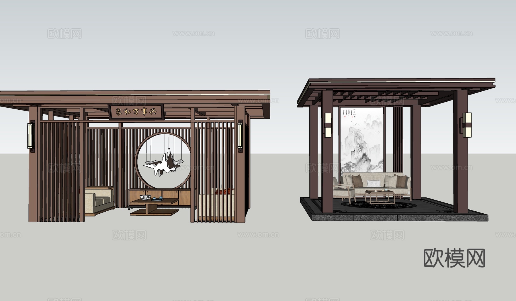 新中式凉亭su模型