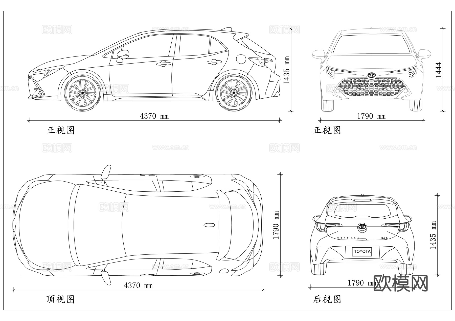 卡罗拉两厢 掀背卡罗拉 丰田两厢轿 卡罗拉轿跑 家用两厢车cad施工图