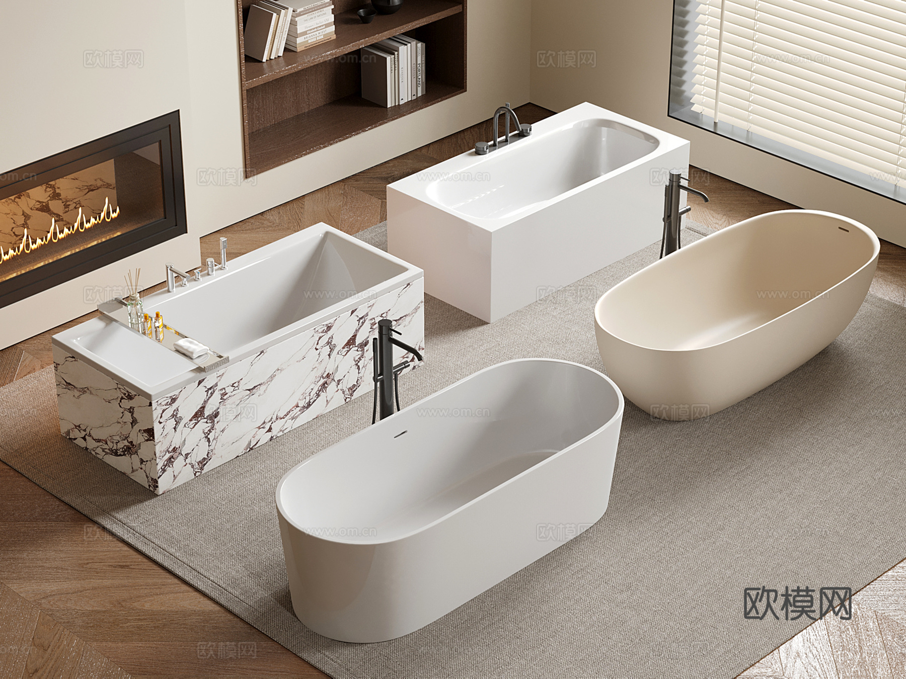 现代椭圆浴缸 圆弧浴缸 浴盆 长方形浴缸免费su模型