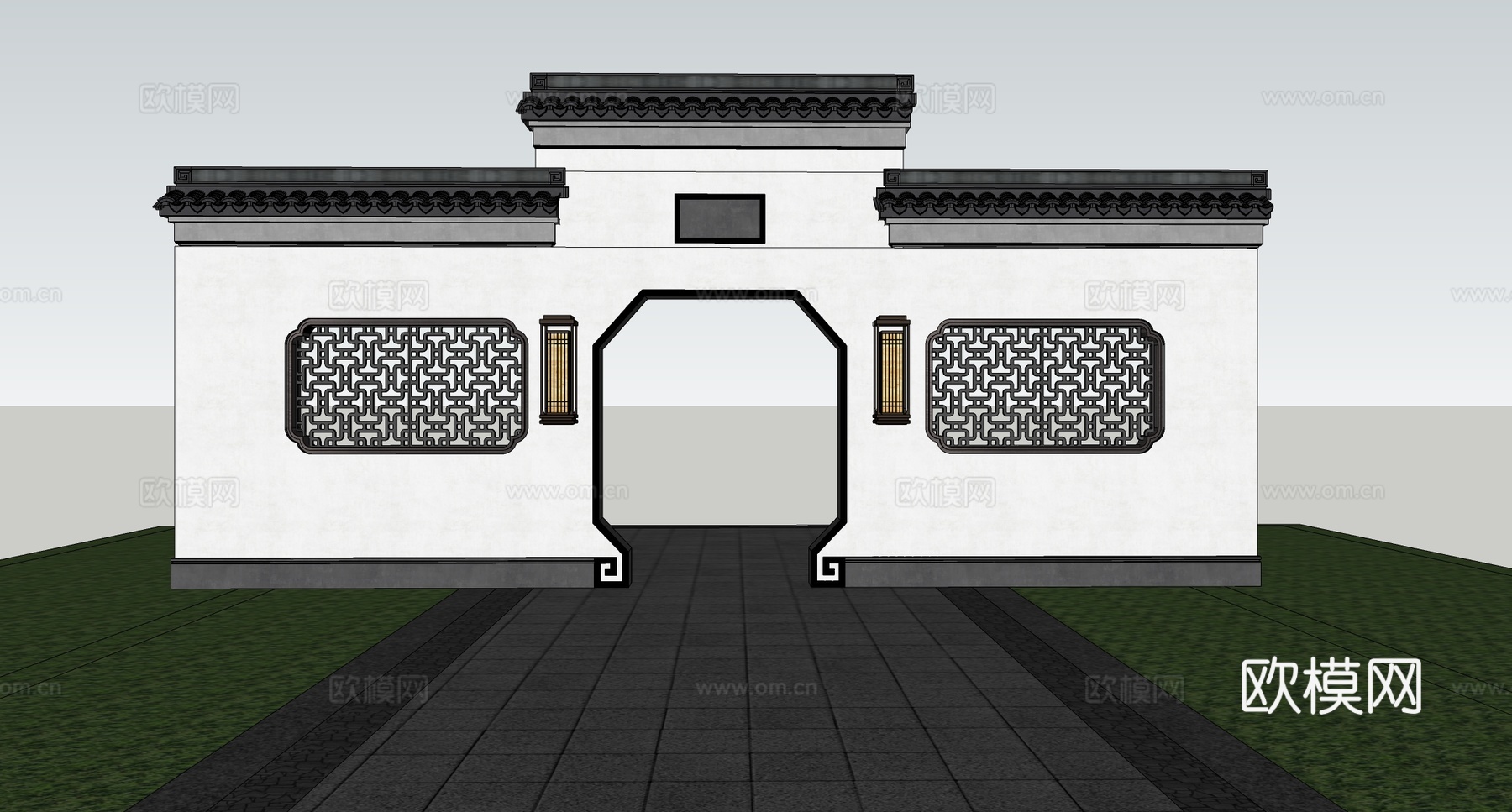 新中式月洞门景观su模型