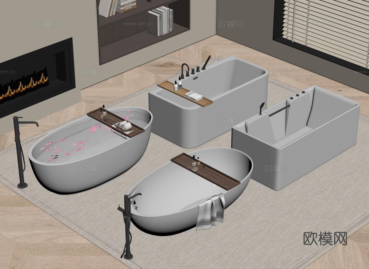 现代长方形浴缸 椭圆浴池su模型