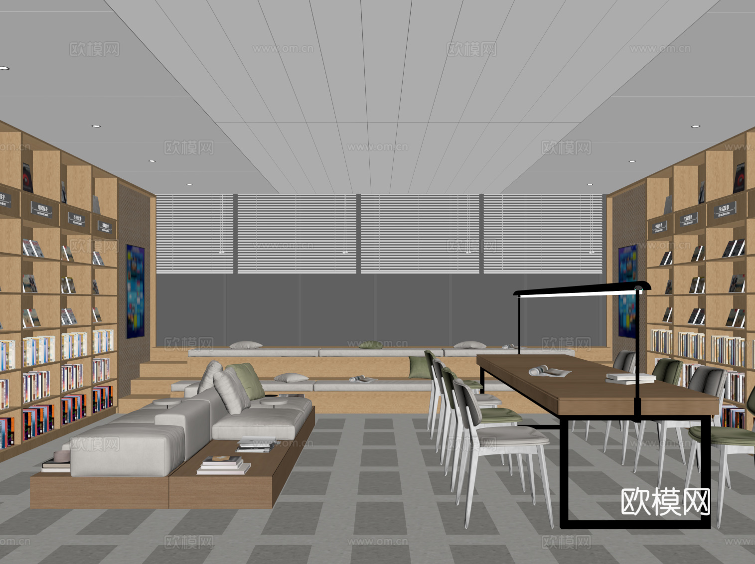 现代书房  图书馆 书柜su模型
