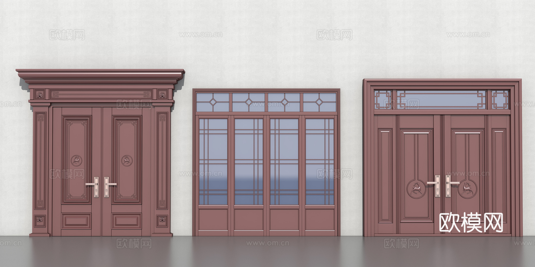 双开门  新中式大门su模型