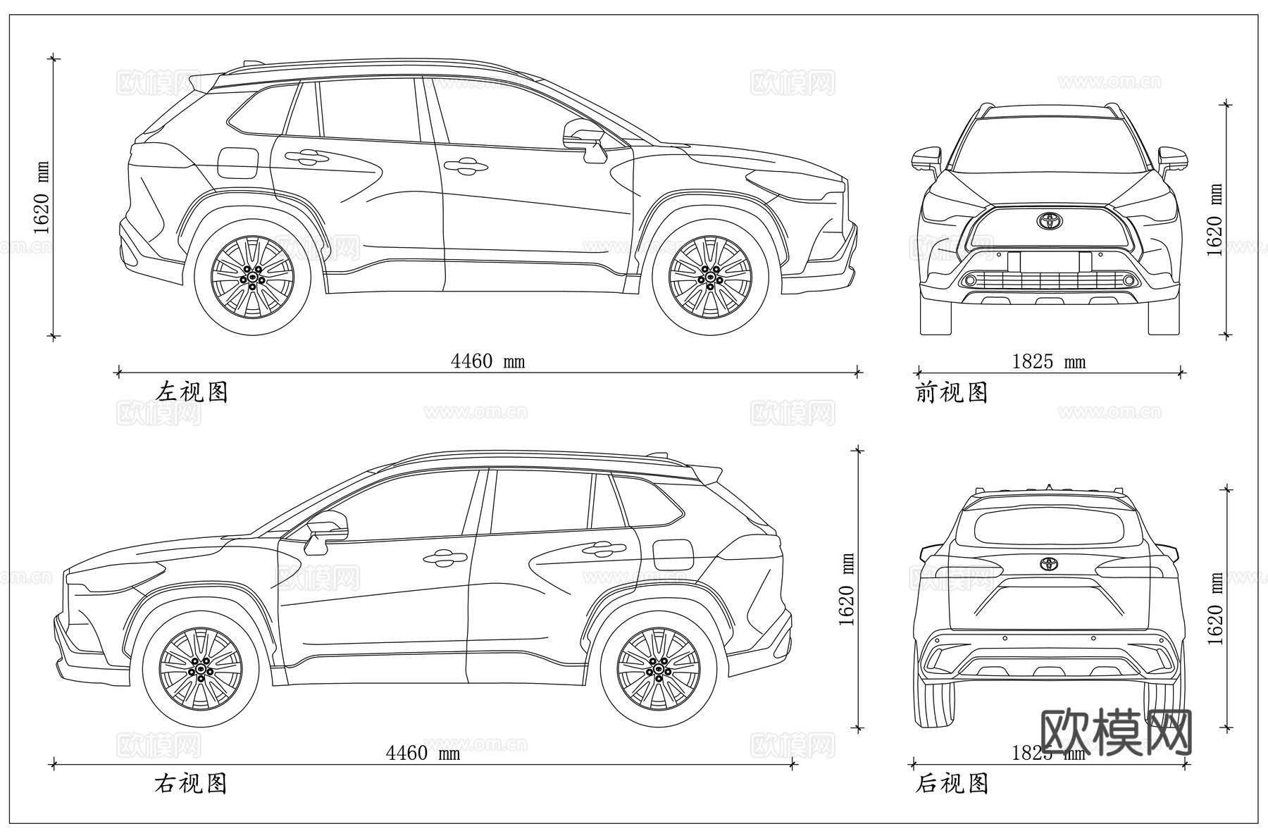 小荣放 卡罗拉SUV 锐放SUV 丰田锐放 家用紧凑型SUVcad施工图