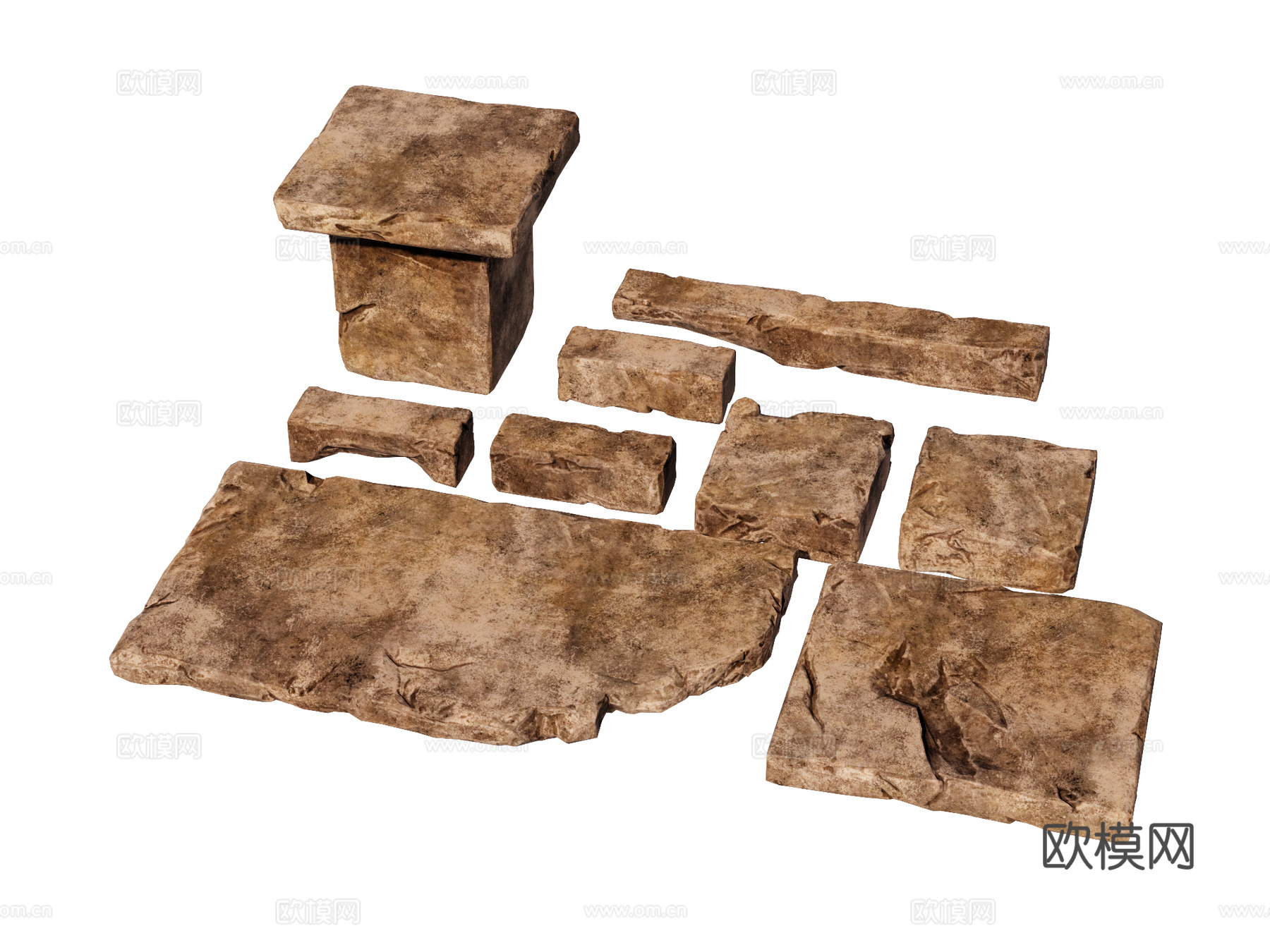 石板 石踏步 汀步 园林景观su模型